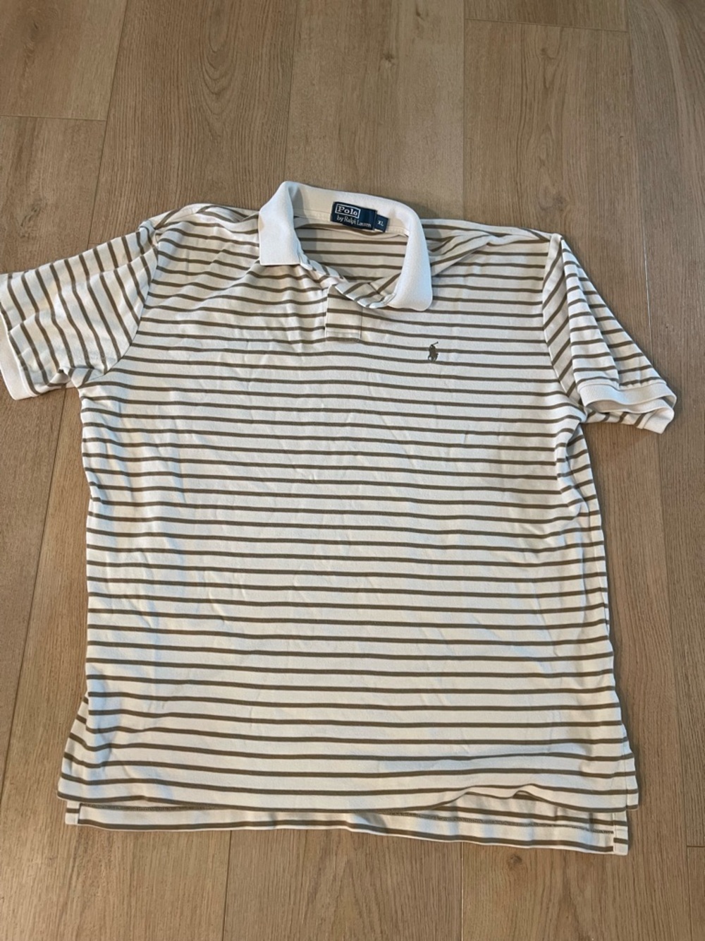 Ralph Lauren Striped Polo in White and Tan